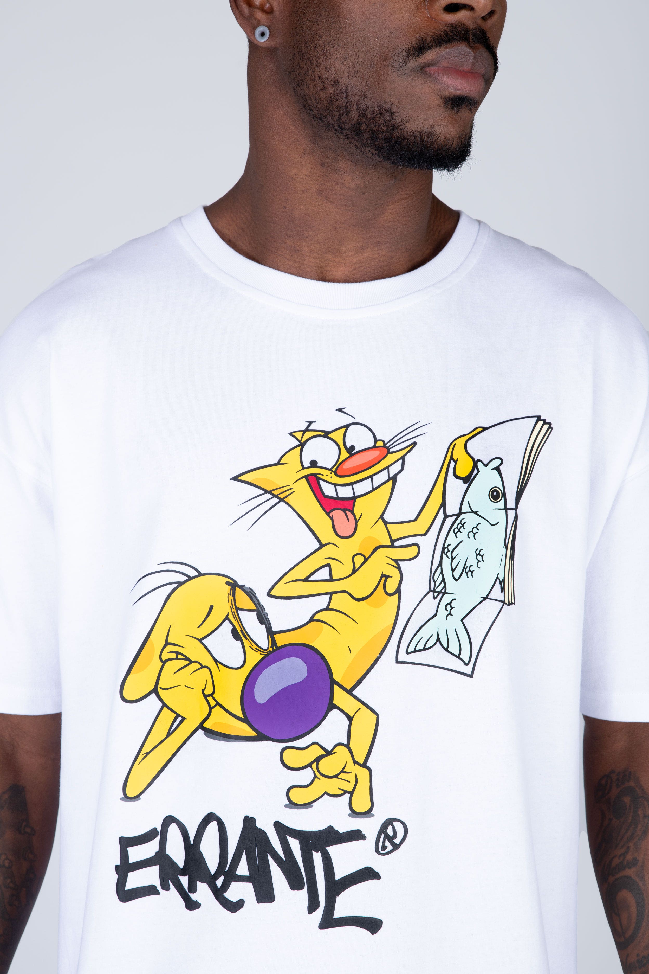Polera Manga Corta Catdog Magazine Blanco ERRANTE