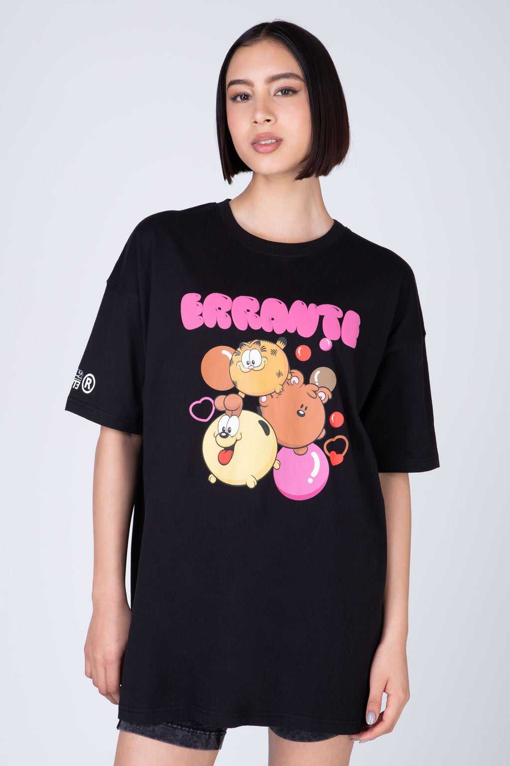 Polera Manga Corta Garfield Positivity Negro ERRANTE