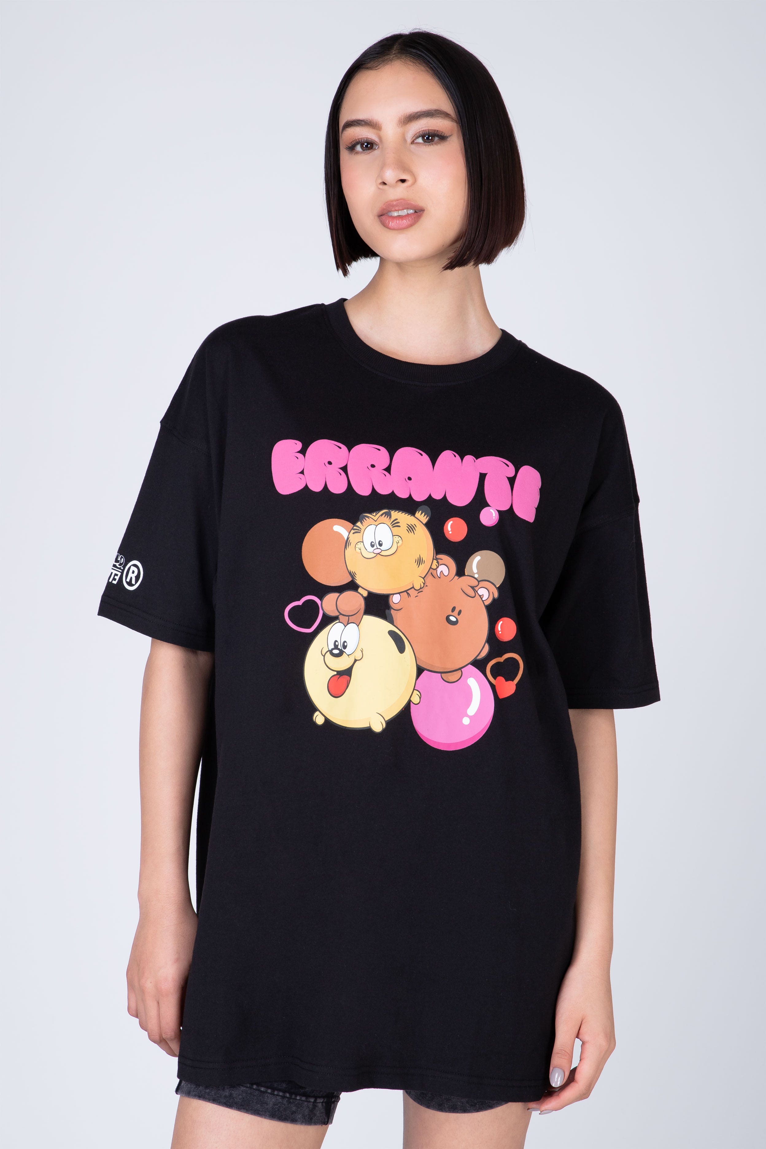 Polera Manga Corta Garfield Positivity Negro ERRANTE