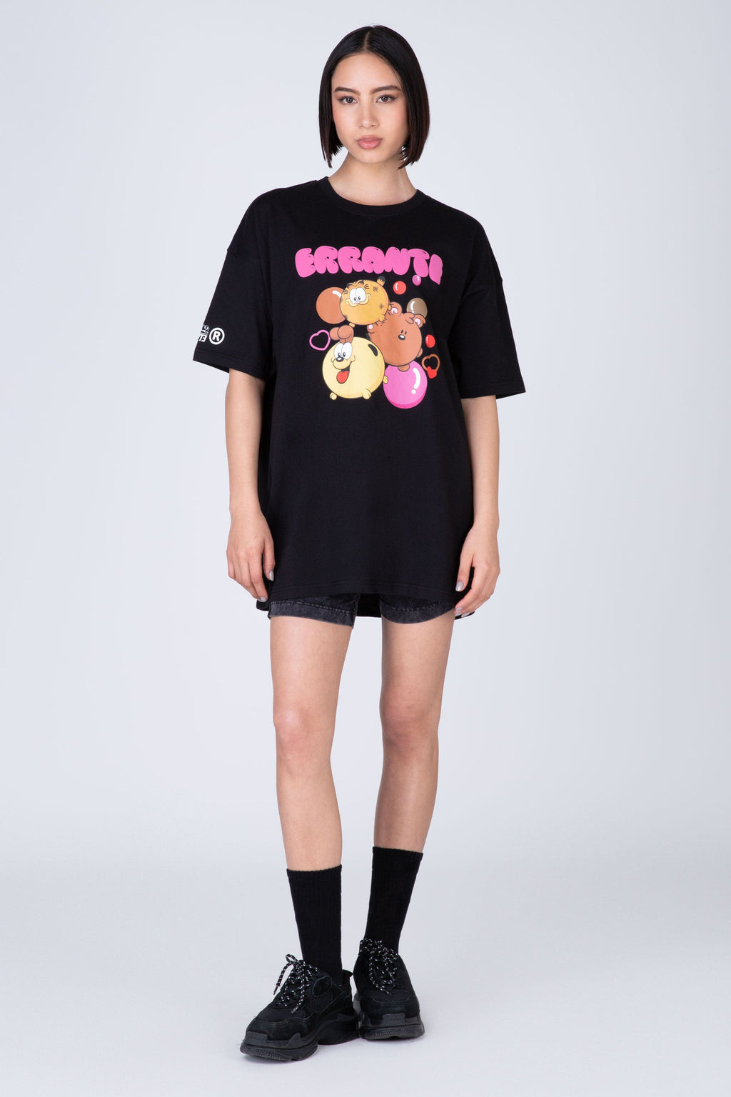 Polera Manga Corta Garfield Positivity Negro ERRANTE