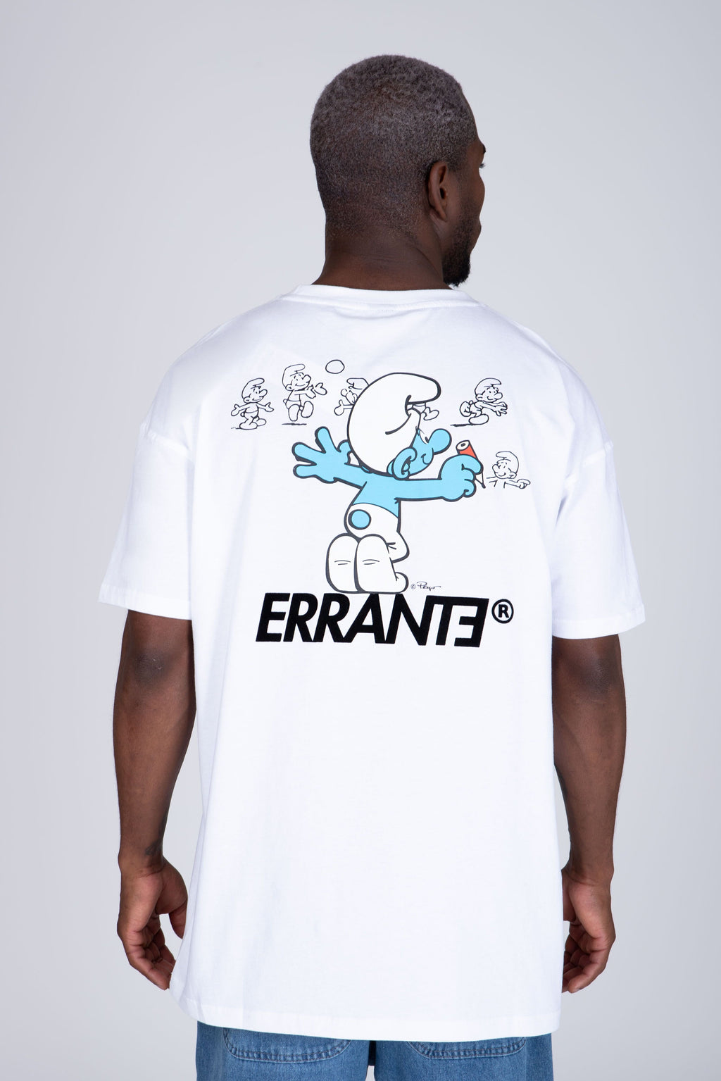 Polera Manga Corta Pitufos Sketch Blanco ERRANTE