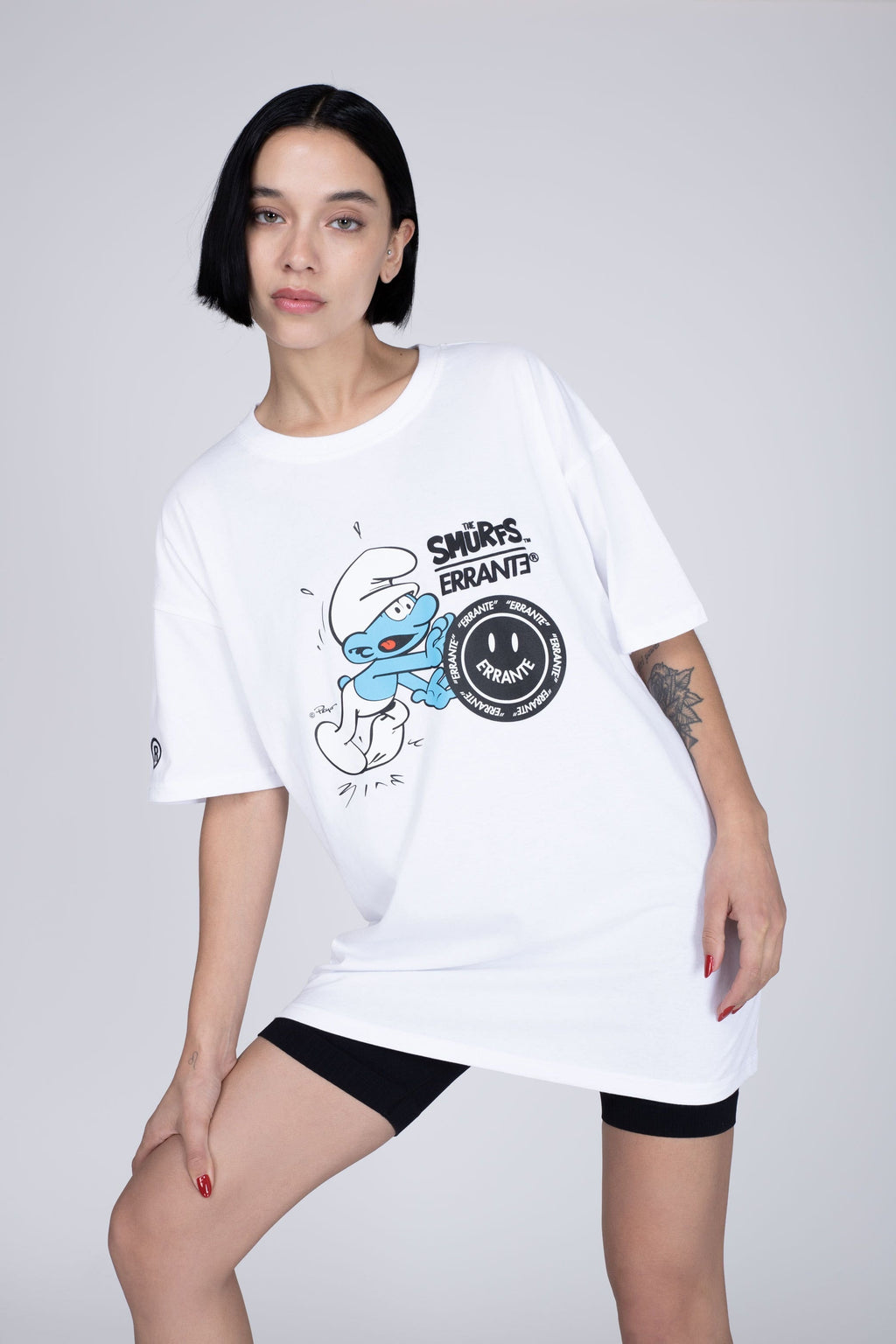 Polera Manga Corta Pitufos Smurfsrrante Blanco ERRANTE