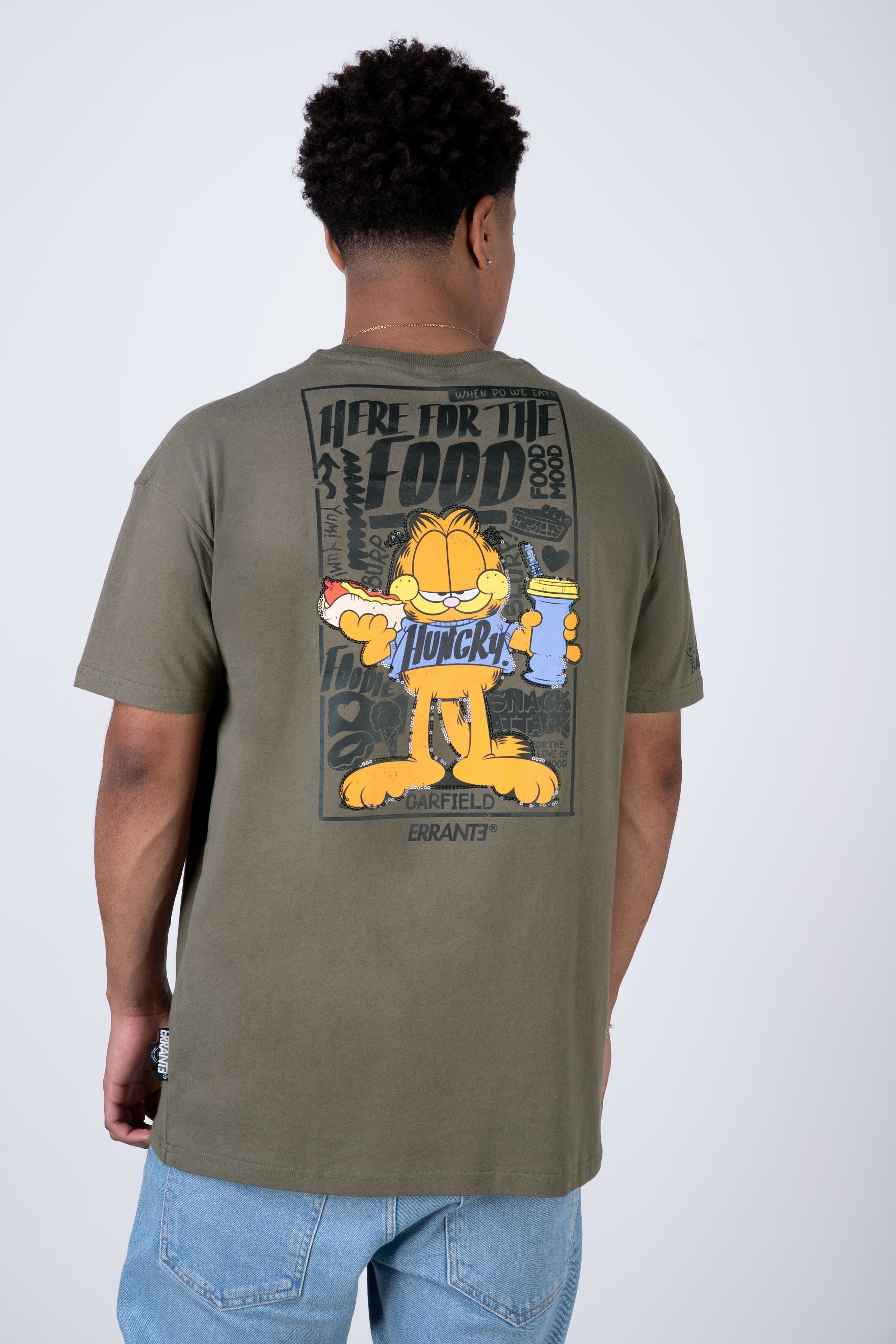 Polera Manga Corta Garfield Hungry Verde ERRANTE