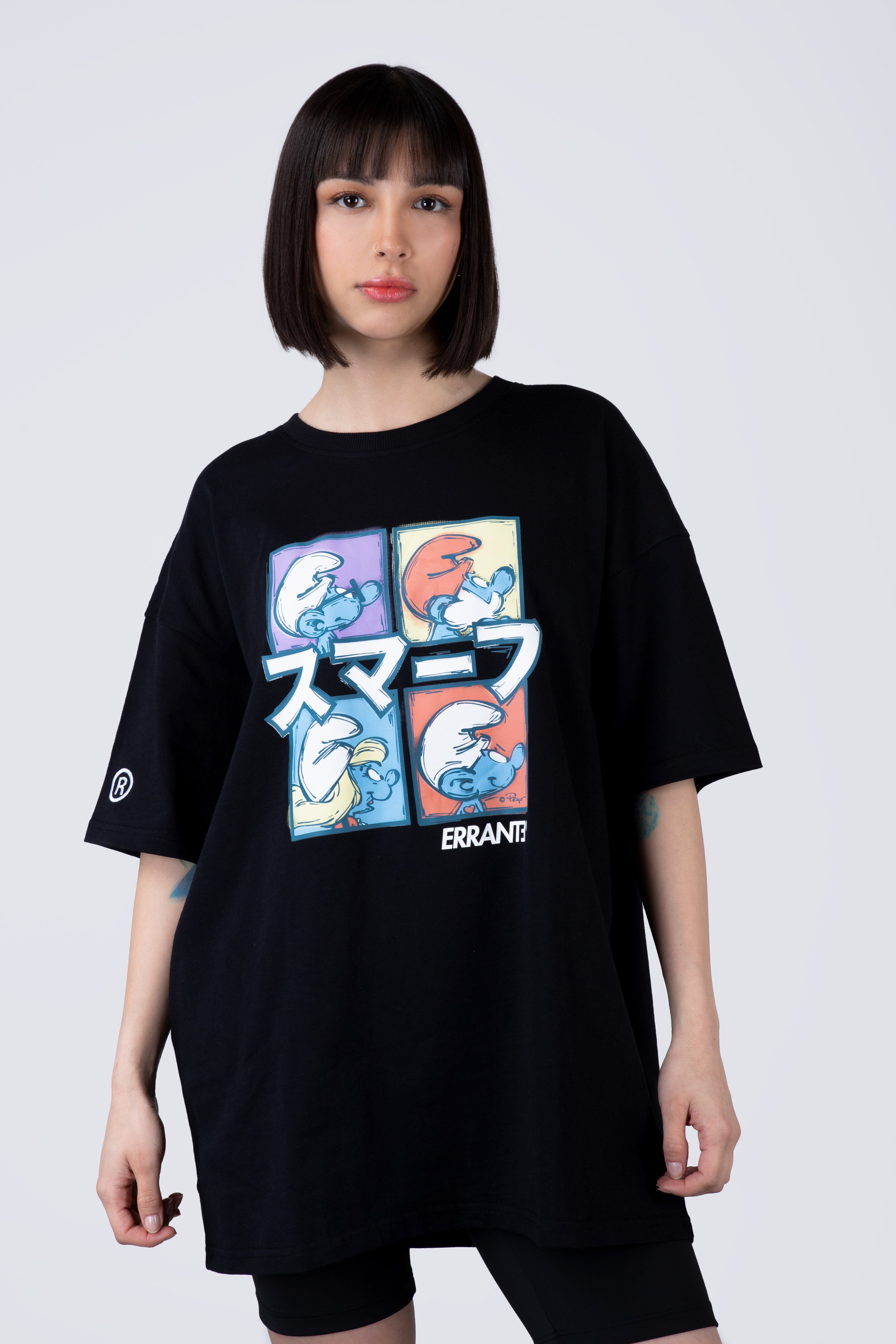 Polera Manga Corta Pitufos 4Smurfs Negro