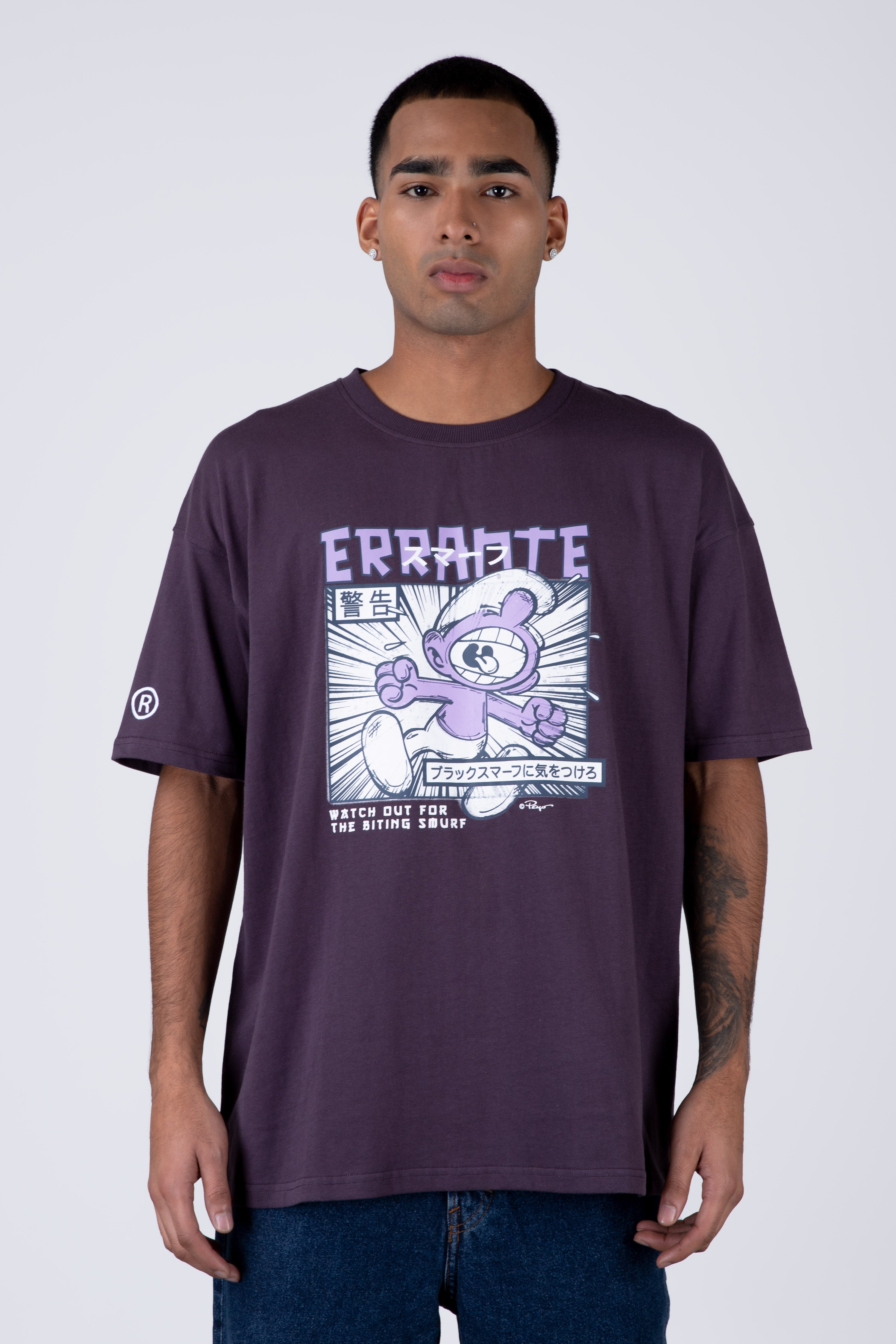 Polera Manga Corta Pitufos Biting Morado