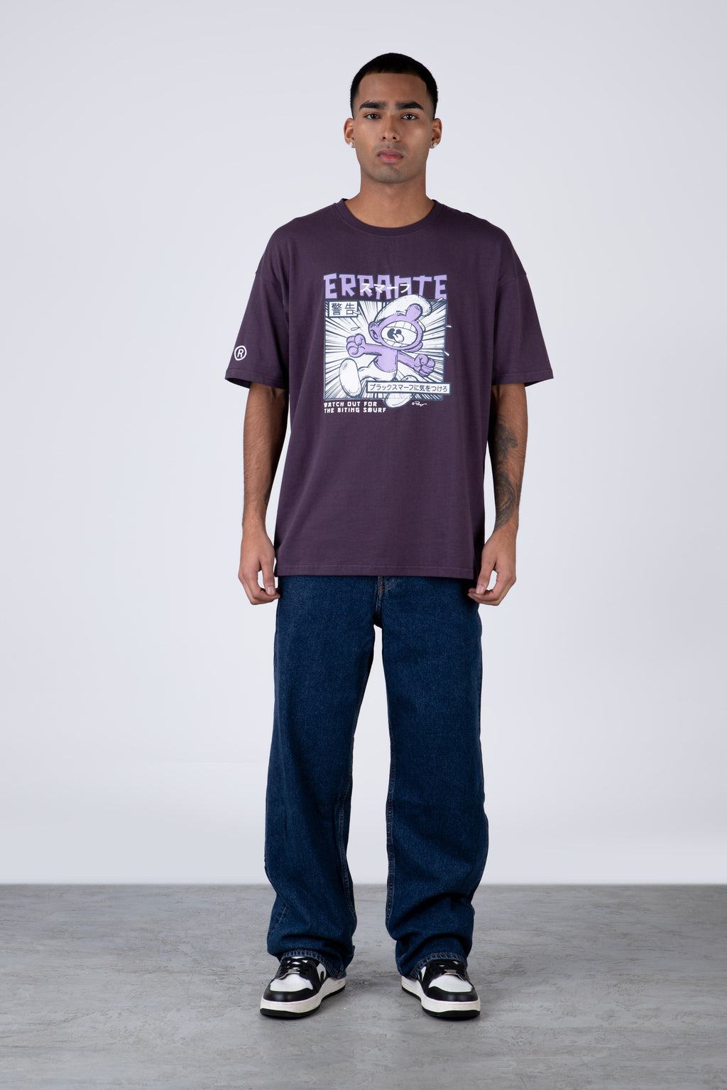 Polera Manga Corta Pitufos Biting Morado