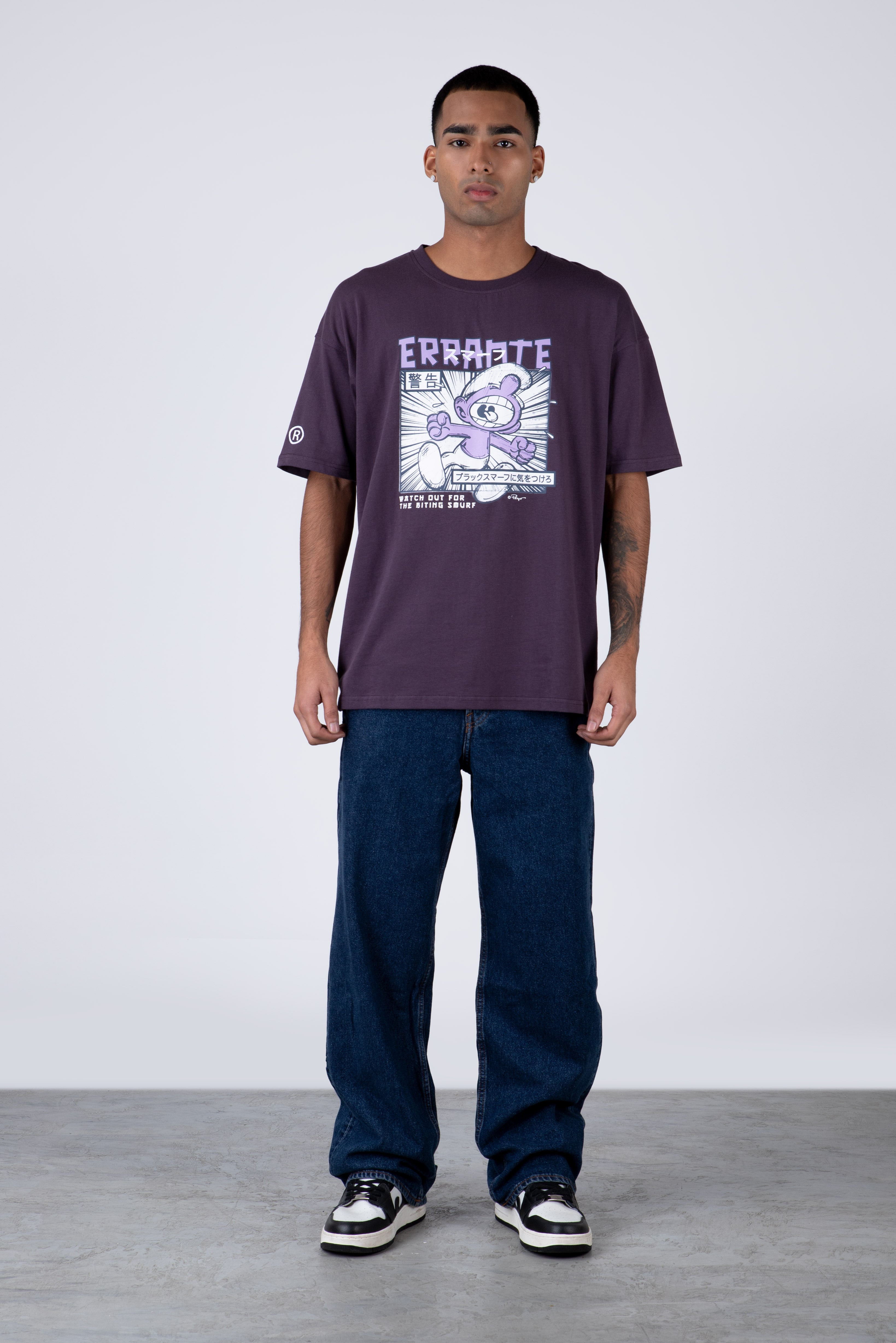 Polera Manga Corta Pitufos Biting Morado