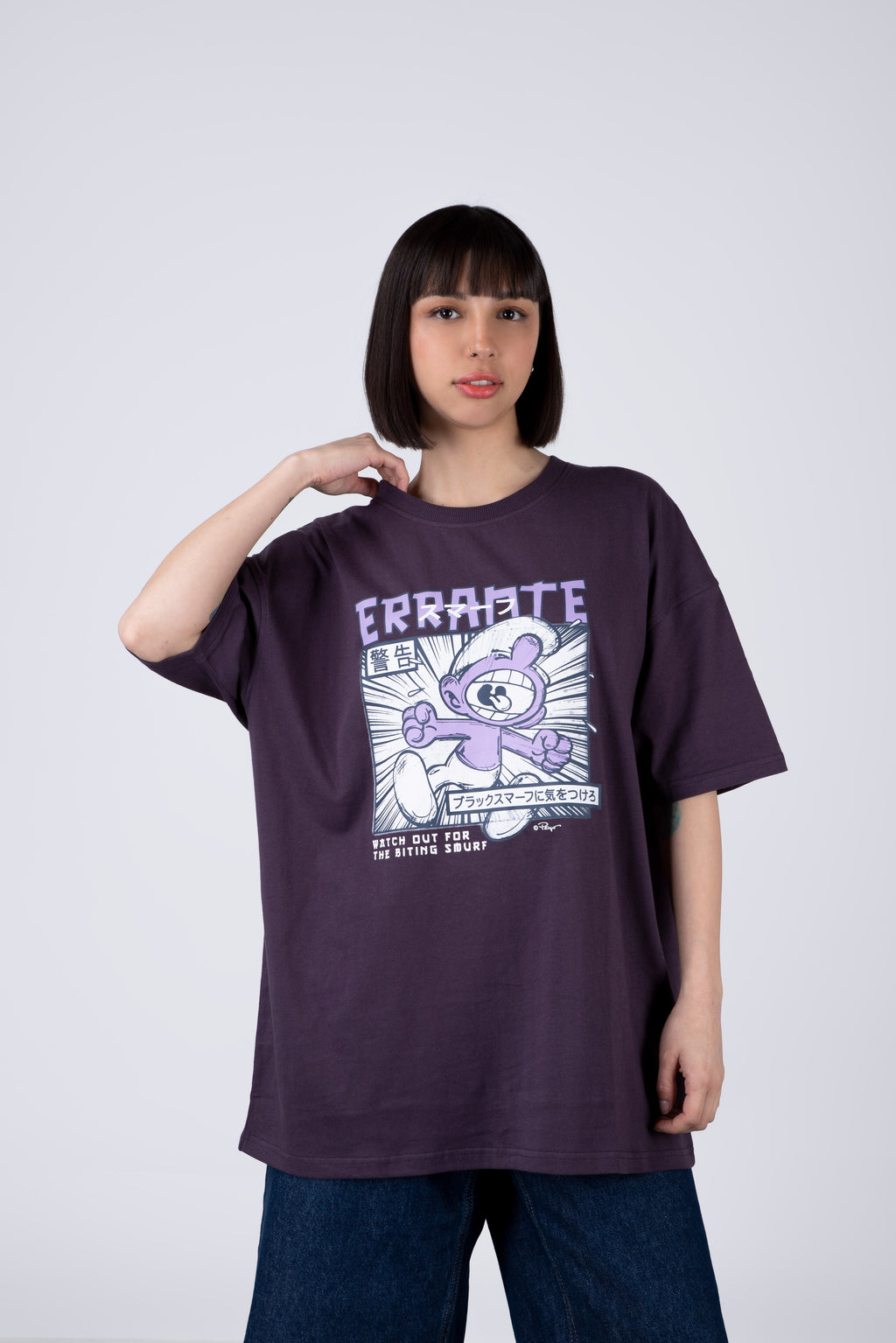 Polera Manga Corta Pitufos Biting Morado