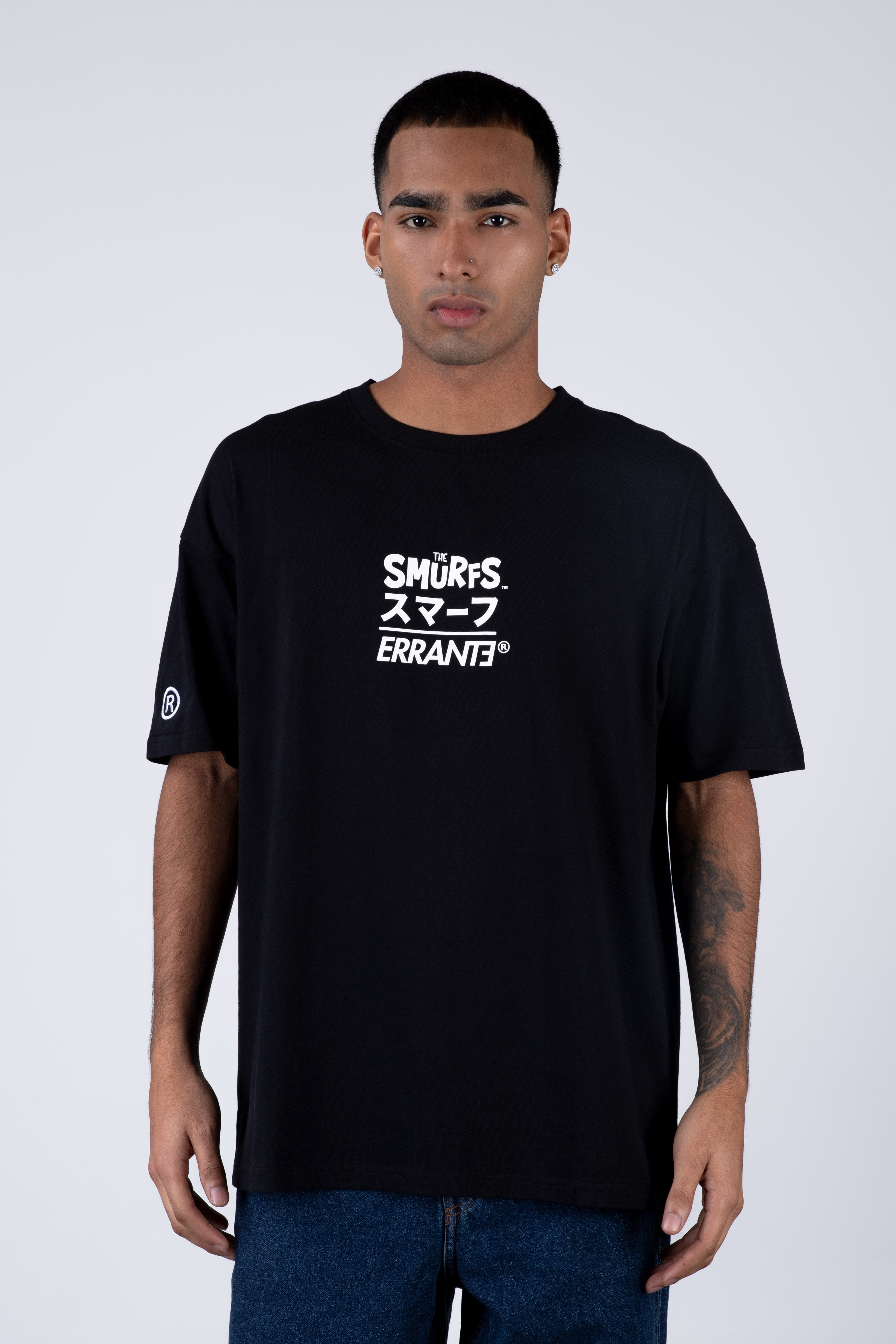 Polera Manga Corta Pitufos Attention Negro
