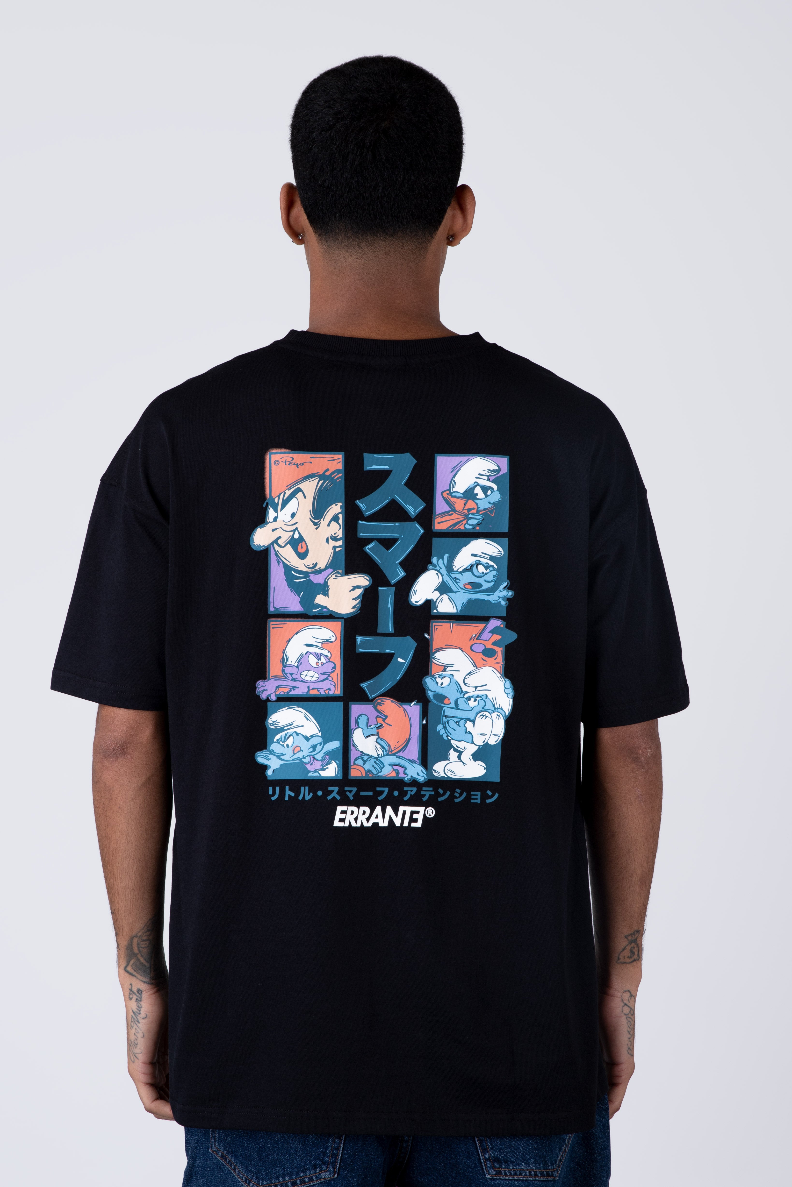 Polera Manga Corta Pitufos Attention Negro