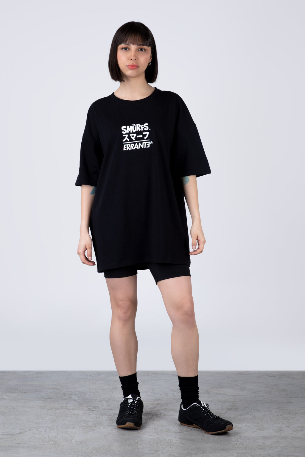 Polera Manga Corta Pitufos Attention Negro