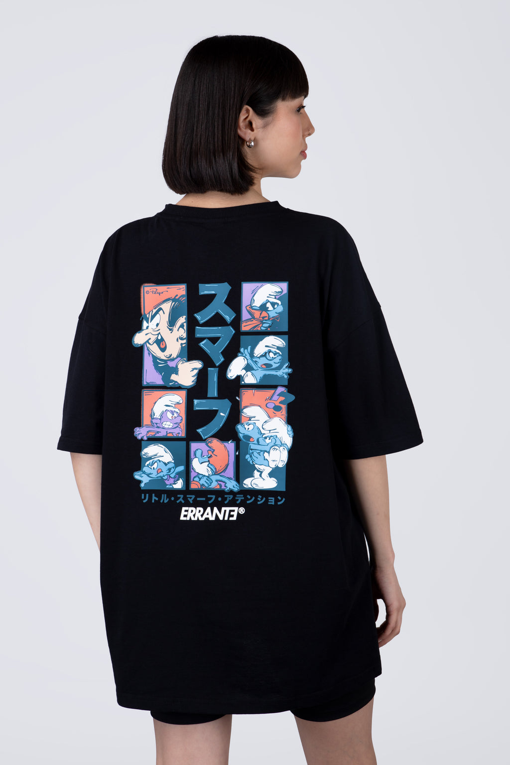 Polera Manga Corta Pitufos Attention Negro