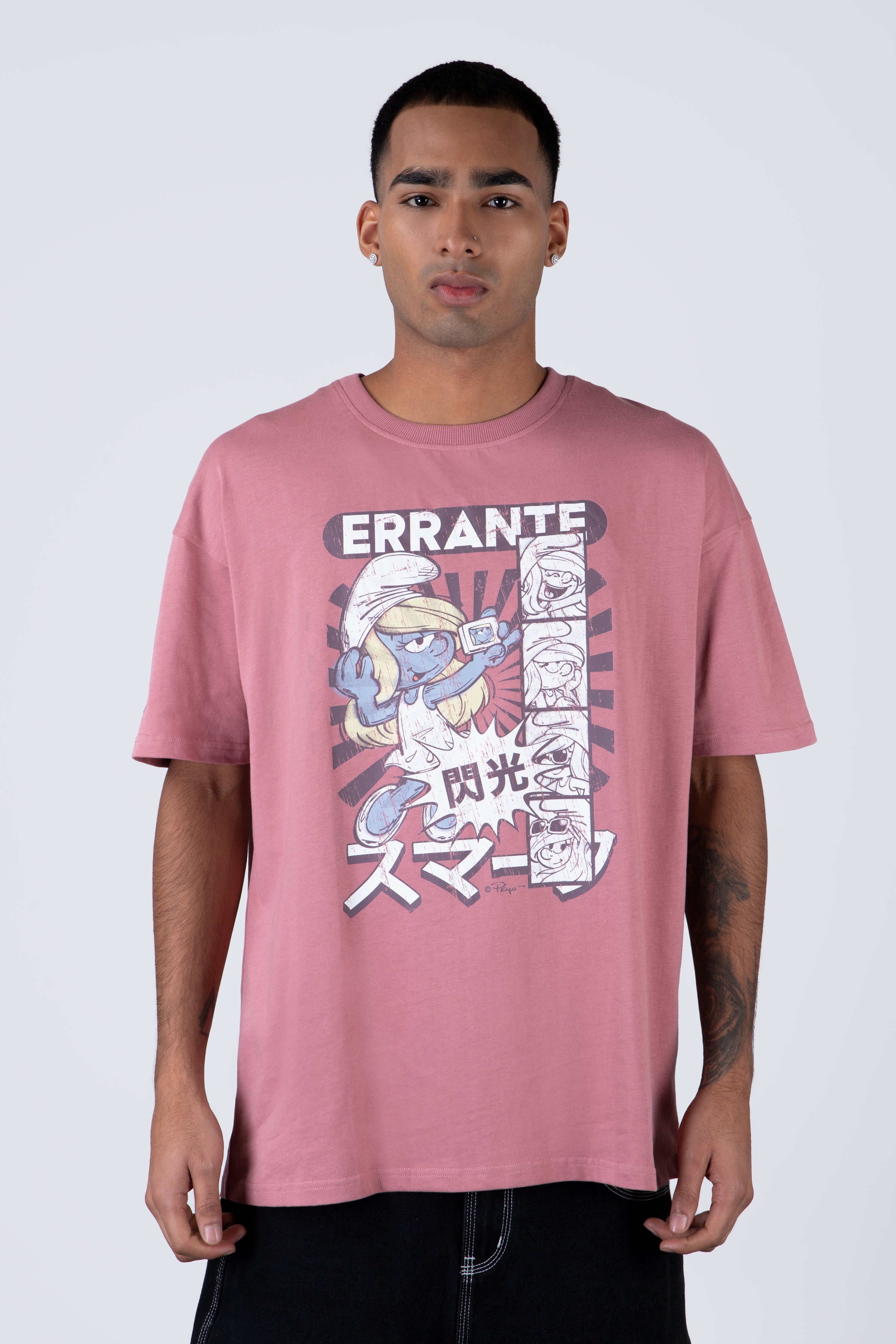 Polera Manga Corta Pitufos Katafette Rosado