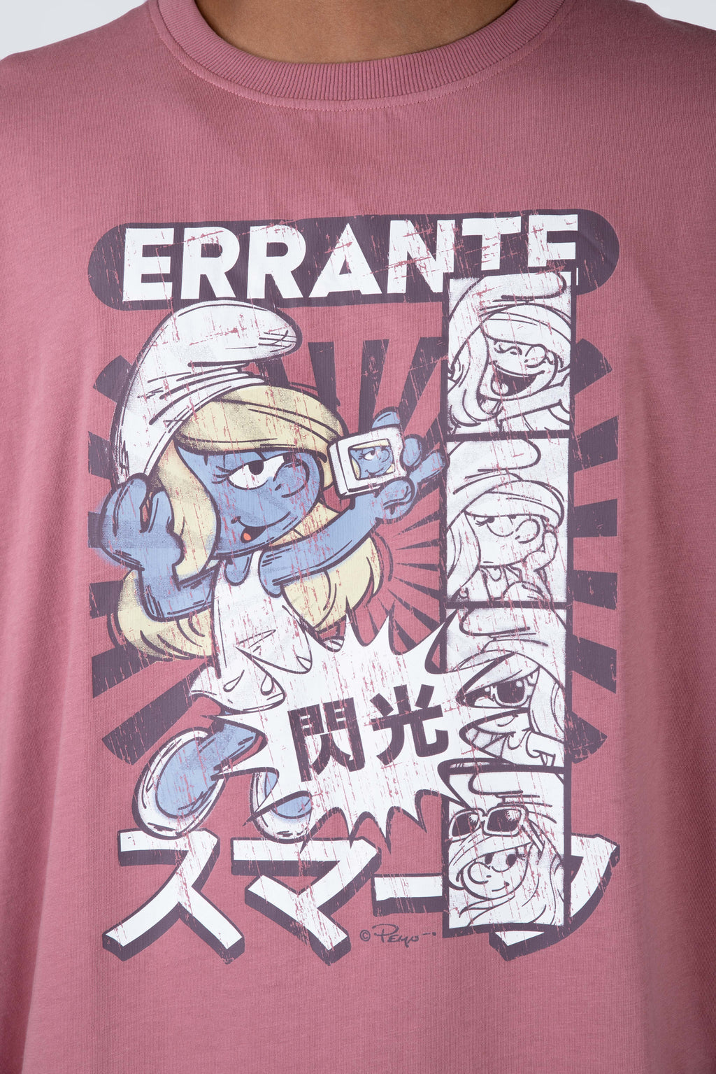 Polera Manga Corta Pitufos Katafette Rosado