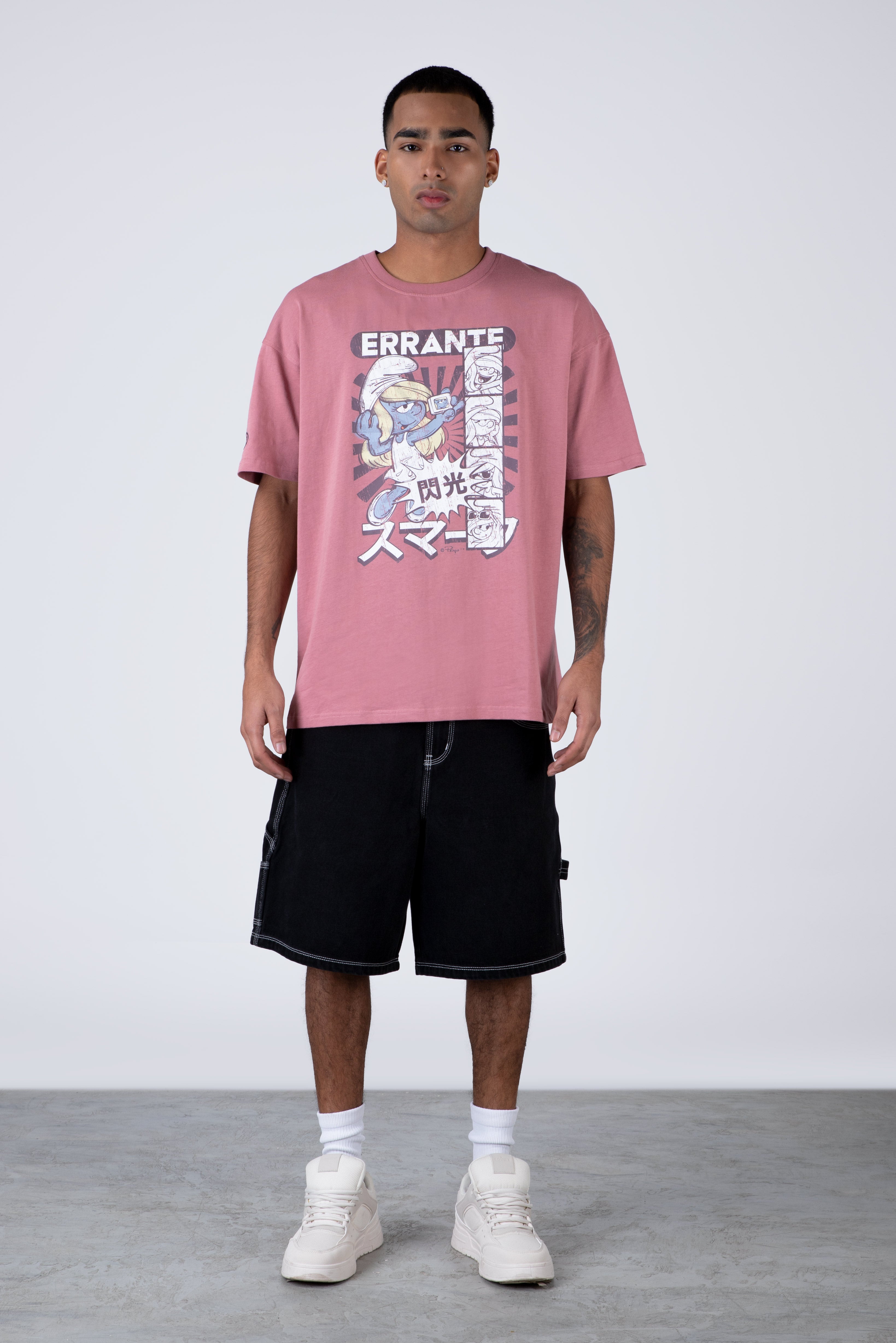 Polera Manga Corta Pitufos Katafette Rosado