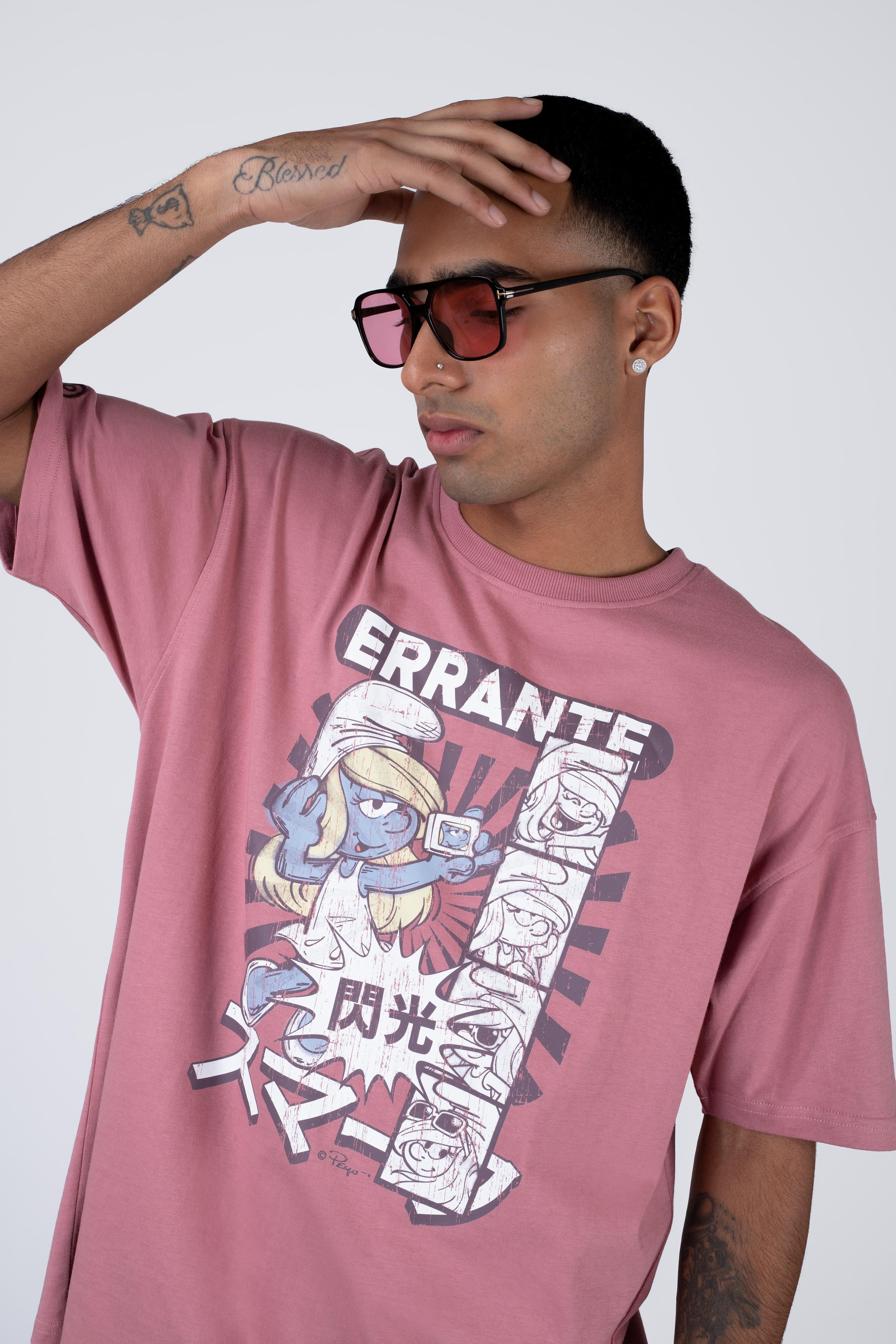 Polera Manga Corta Pitufos Katafette Rosado