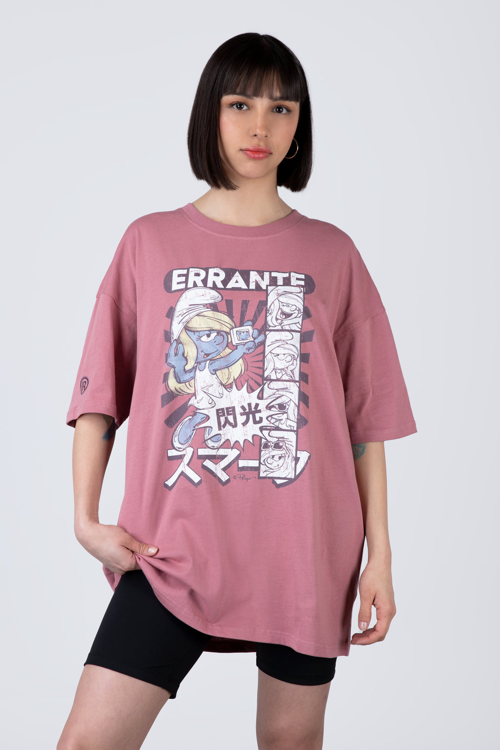 Polera Manga Corta Pitufos Katafette Rosado