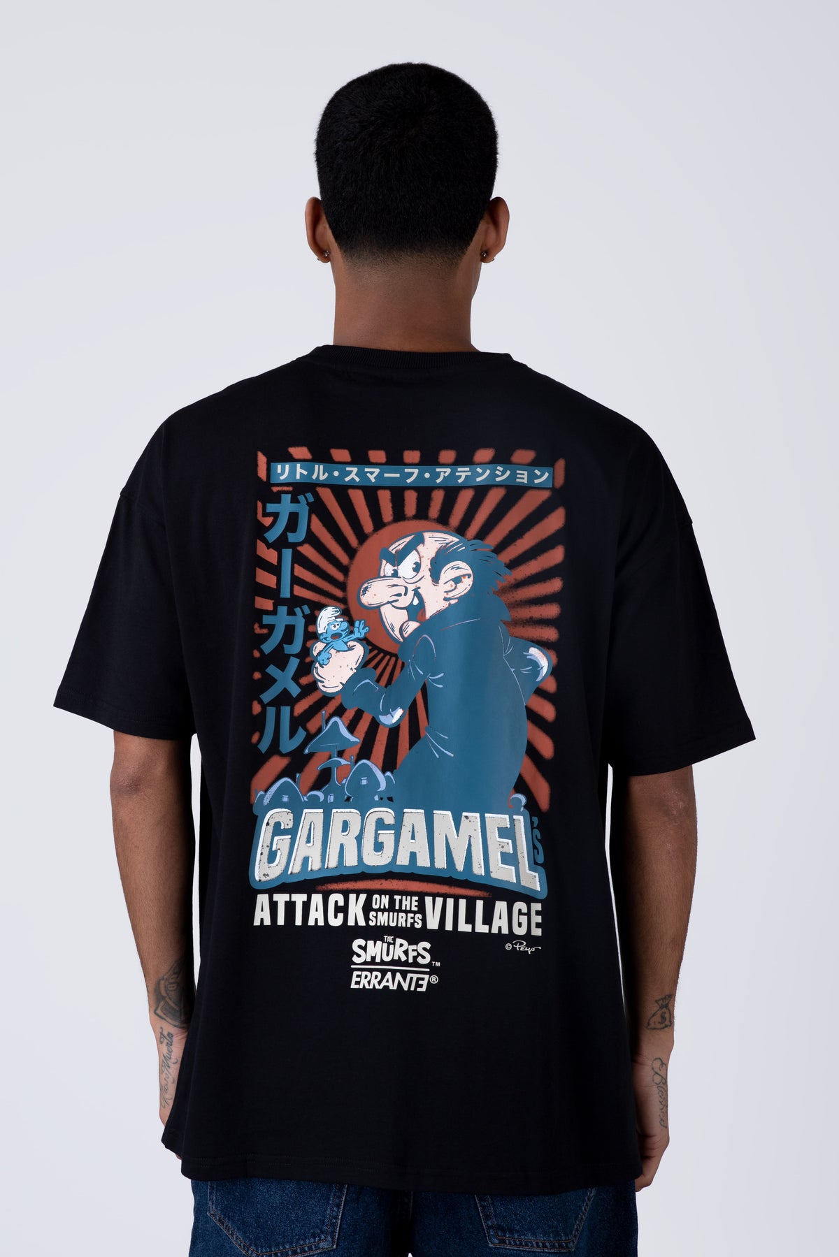 Polera Manga Corta Pitufos Gargattack Negro