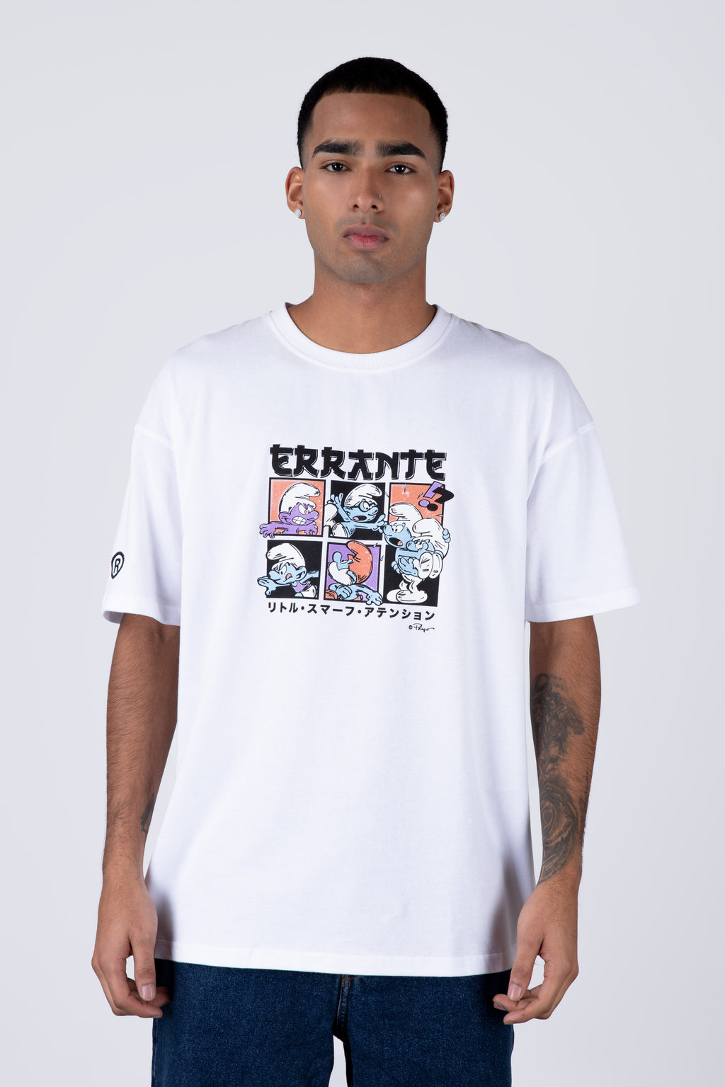 Polera Manga Corta Pitufos Thecrew Blanco