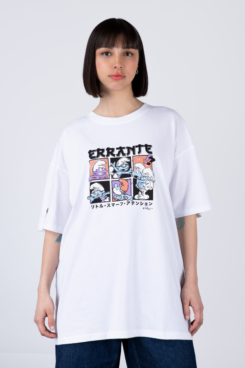 Polera Manga Corta Pitufos Thecrew Blanco