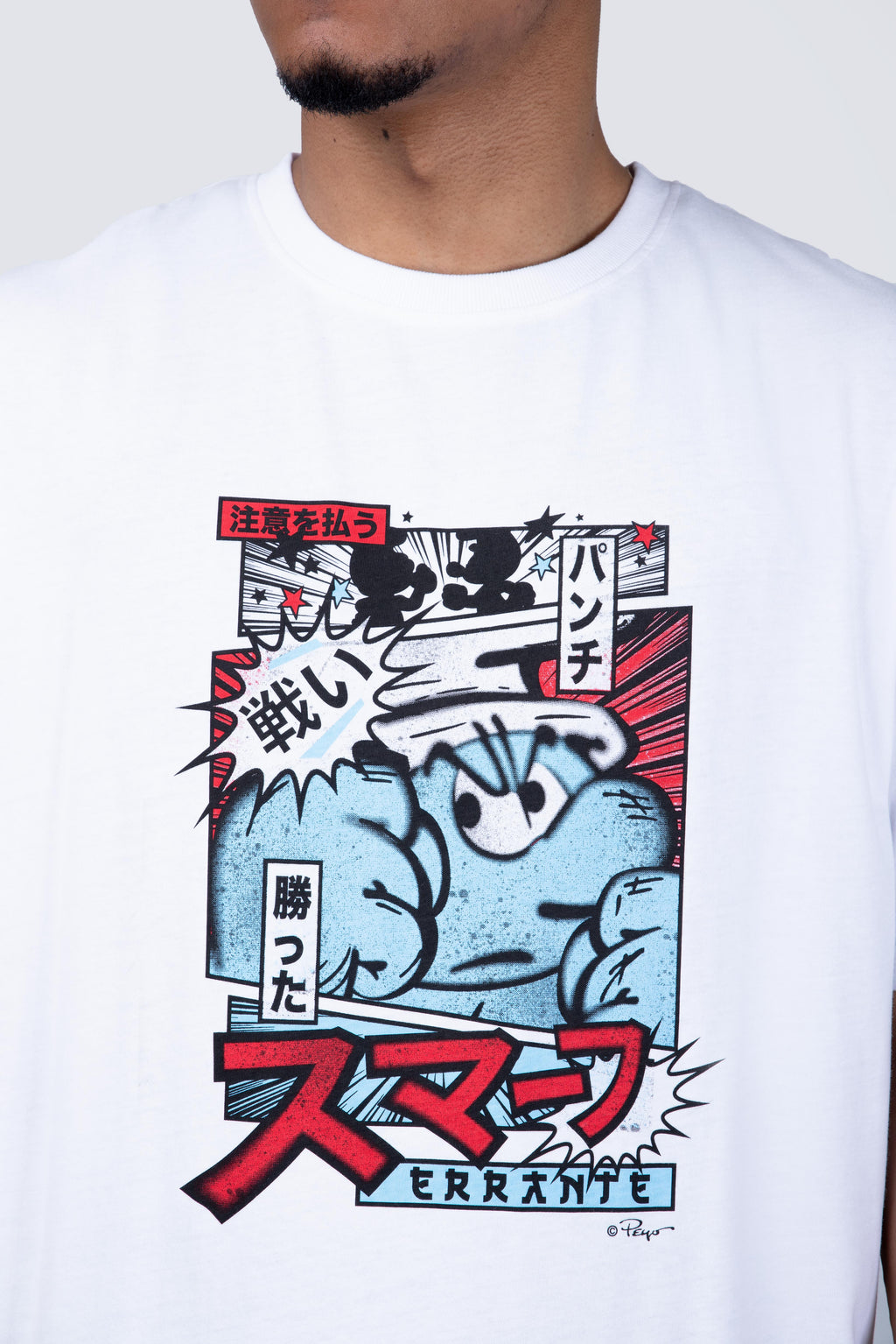 Polera Manga Corta Pitufos Angrysmurf Blanco