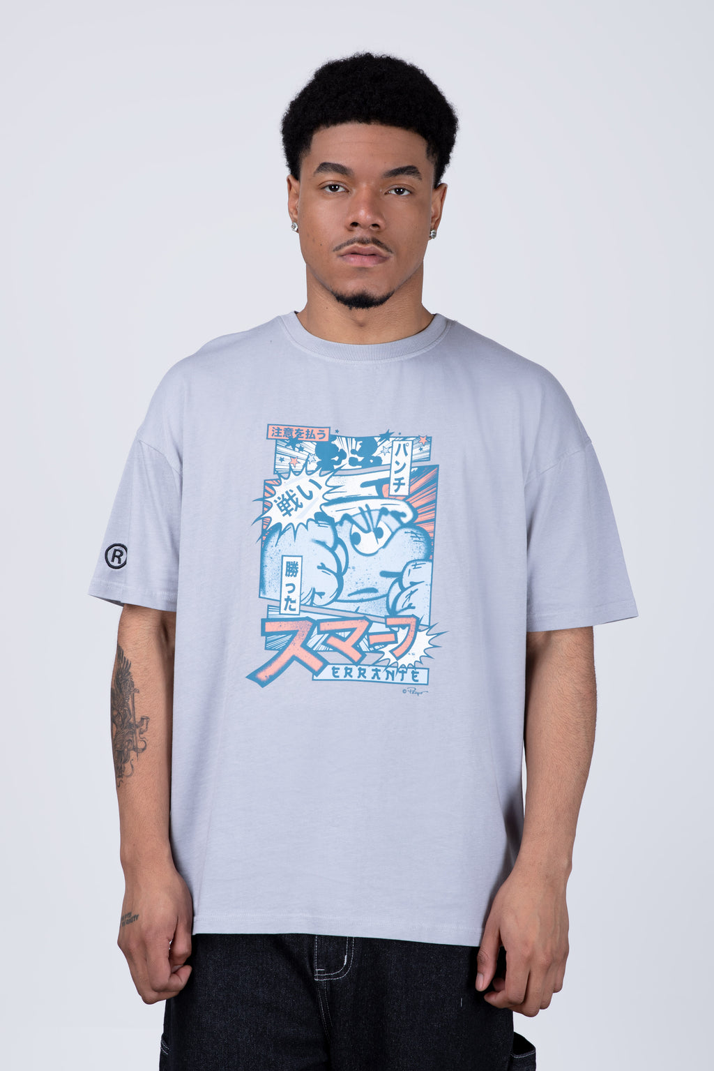 Polera Manga Corta Pitufos Angrysmurf Gris
