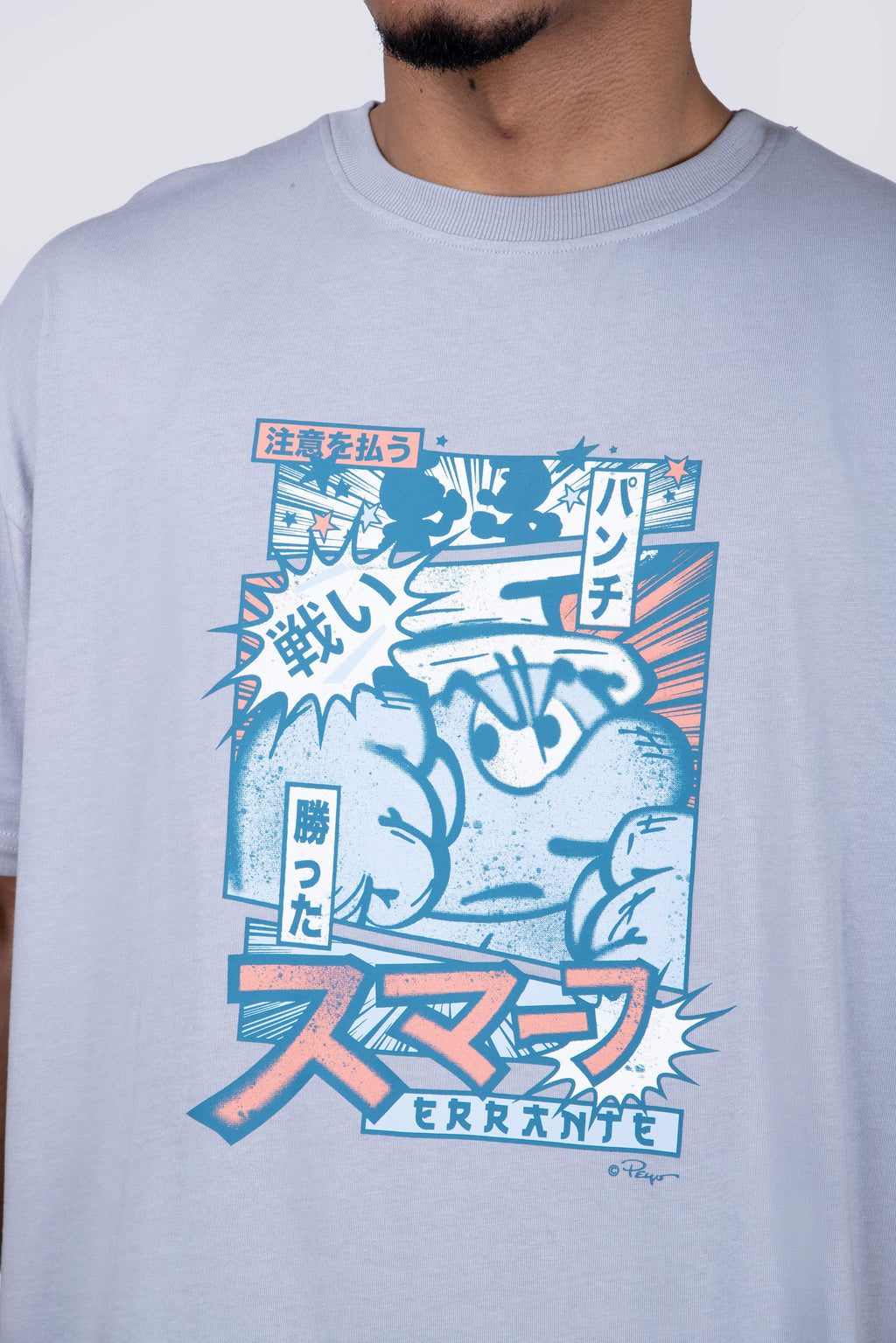 Polera Manga Corta Pitufos Angrysmurf Gris
