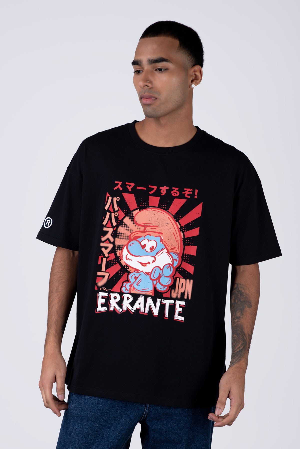 Polera Manga Corta Pitufos Bluemaster Negro