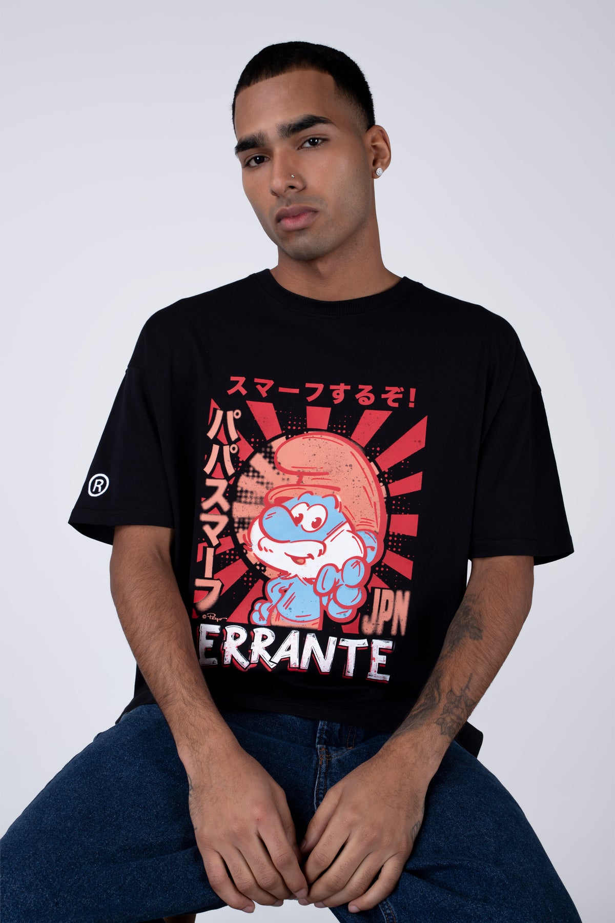 Polera Manga Corta Pitufos Bluemaster Negro