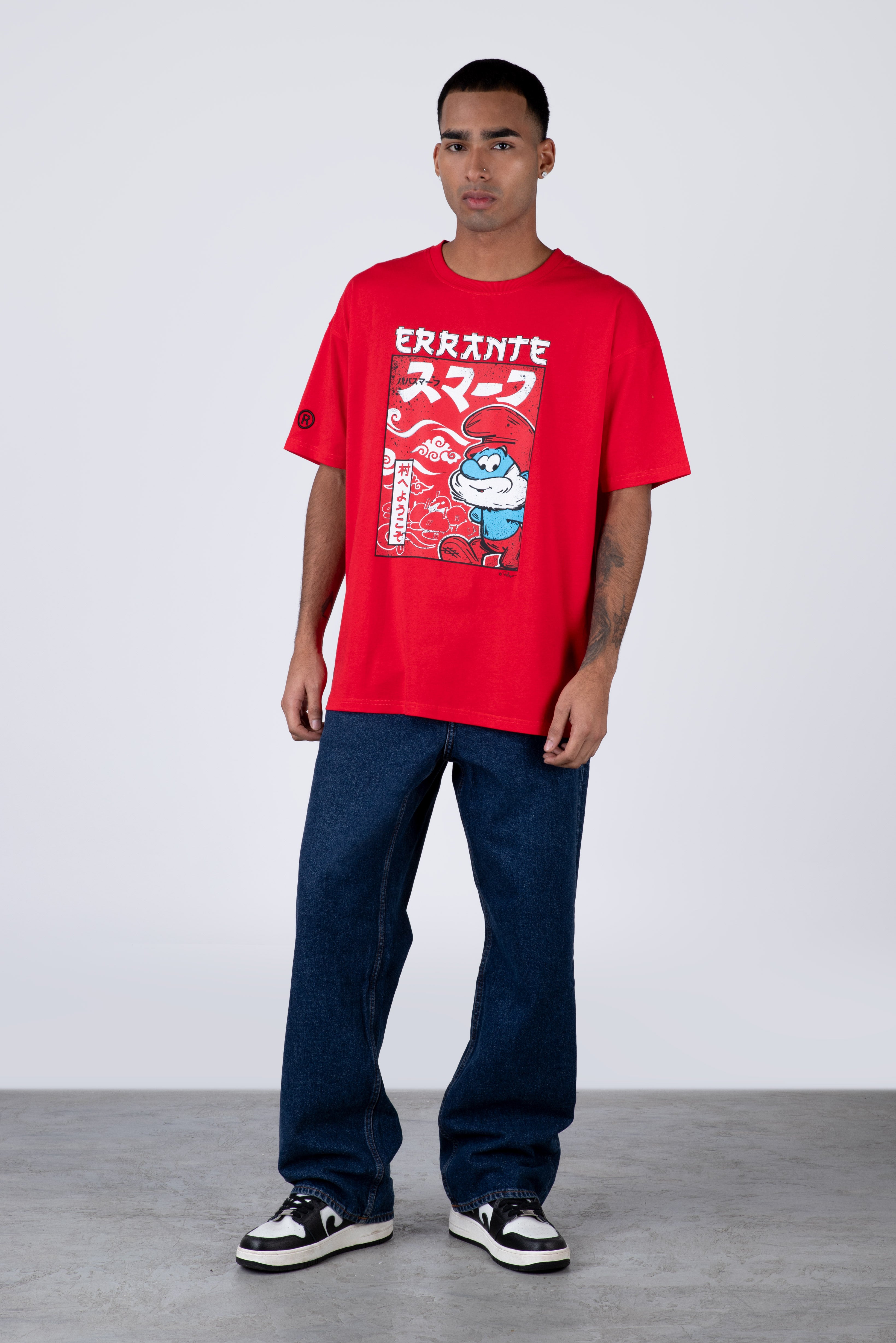 Polera Manga Corta Pitufos Sensei Rojo