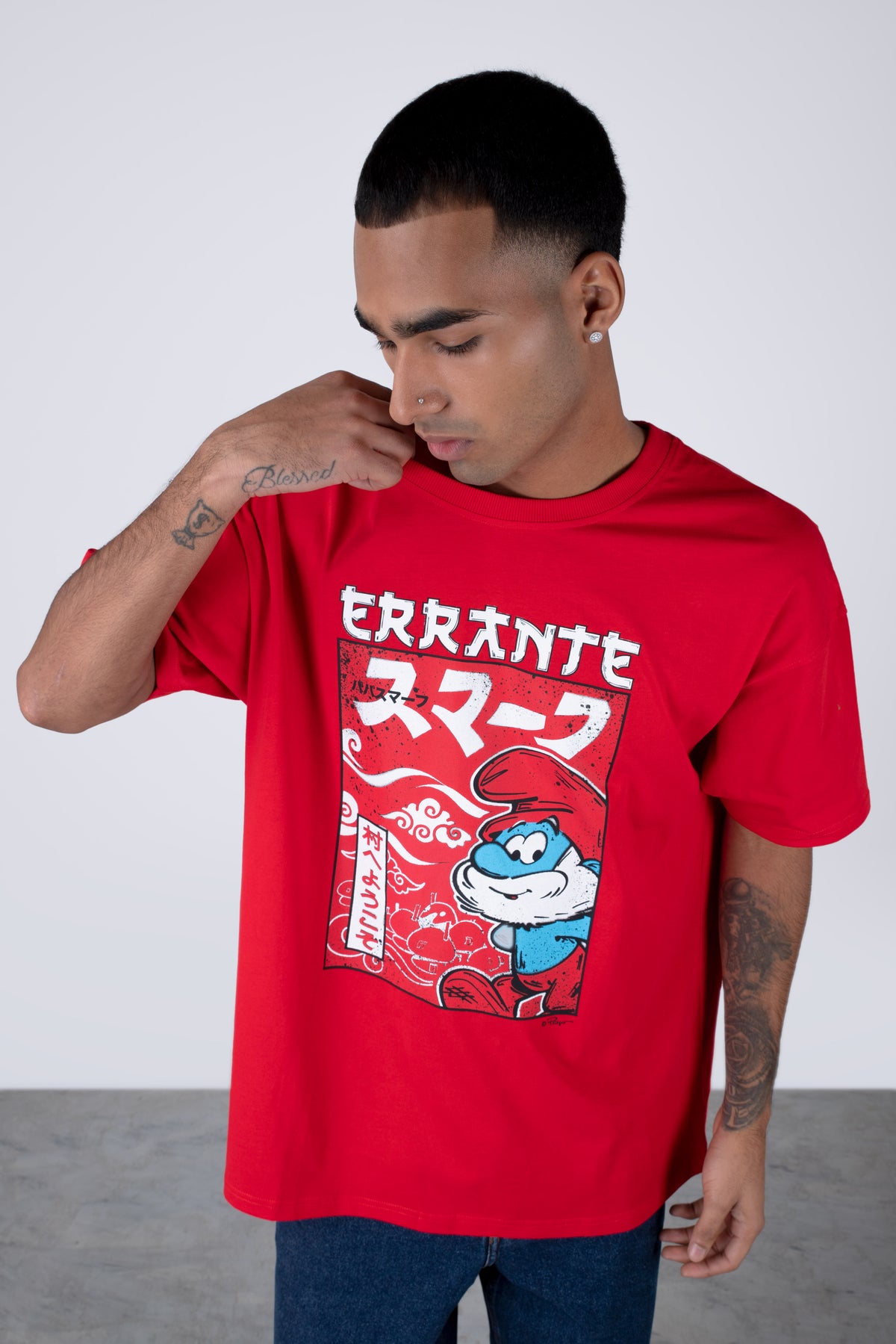 Polera Manga Corta Pitufos Sensei Rojo